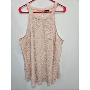 Torrid Womens Pink Floral Lace Halter Tank Top High Neck Keyhole Back Size 3